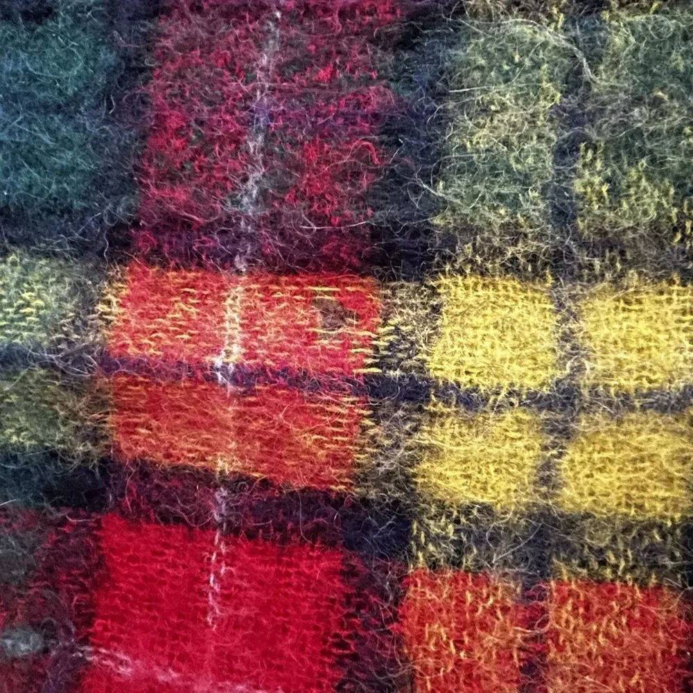 Vintage Glentana Mohair Wool Plaid Blanket Made in Scotland Fringe Throw